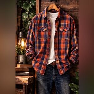 Red Camel Men’s Handcrafted 100% Cotton Flannel Button Down Shirt